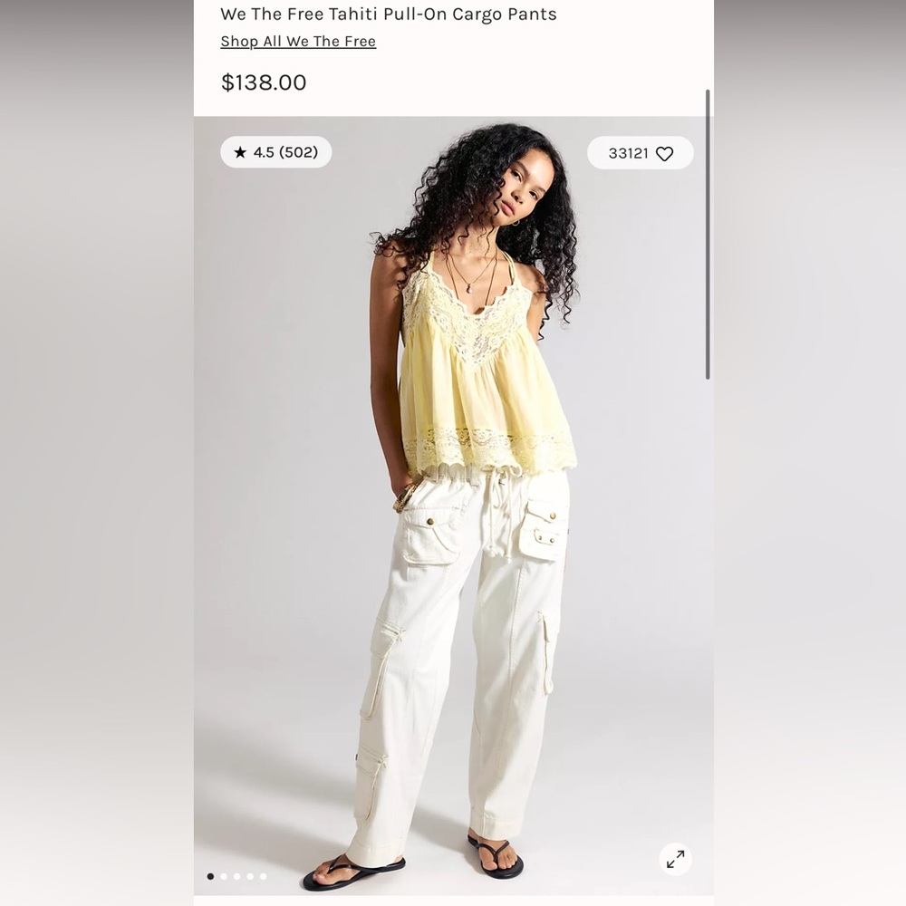 Free People Tahiti White Cargo Pull-On Pants